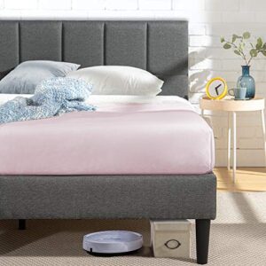 zinus lottie upholstered platform bed frame with short headboard and usb ports / mattress foundation / wood slat support / no box spring needed / easy assembly, grey, queen
