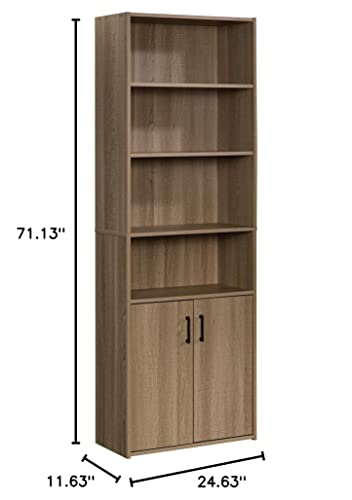 Sauder Beginnings Bookcase with Doors, L: 24.65" x W: 11.65" x H: 71.14", Summer Oak Finish