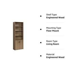 Sauder Beginnings Bookcase with Doors, L: 24.65" x W: 11.65" x H: 71.14", Summer Oak Finish