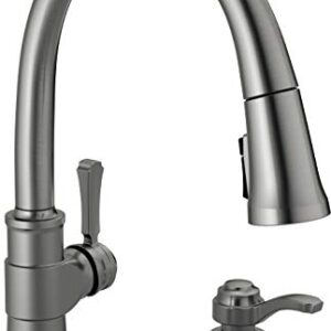 Delta Faucet Spargo Black Stainless Kitchen Faucet, Kitchen Faucets with Pull Down Sprayer, Kitchen Sink Faucet, Faucet for Kitchen Sink, Soap Dispenser, Black Stainless 19964Z-KSSD-DST