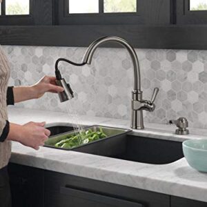 Delta Faucet Spargo Black Stainless Kitchen Faucet, Kitchen Faucets with Pull Down Sprayer, Kitchen Sink Faucet, Faucet for Kitchen Sink, Soap Dispenser, Black Stainless 19964Z-KSSD-DST