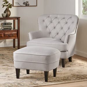 Great Deal Furniture Alfred Natural Fabric Club Chair with Ottoman, Beige, Black