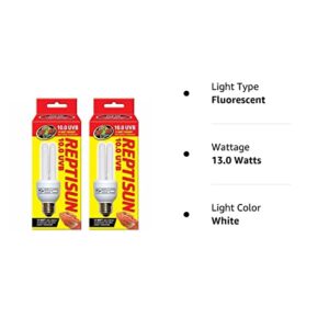 (2 Pack) Zoo Med Reptisun 10.0 Uvb Mini Compact Fluorescent