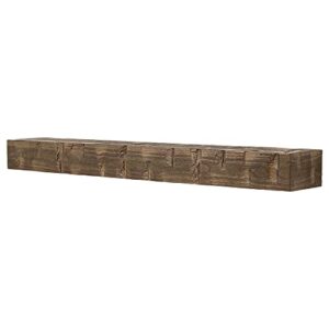 country living wood fireplace mantel shelf – bodie 60 inch mocha finish | rustic hand-hewn and distressed pine beam with worn, reclaimed log look; for fireplaces, hearths & décor