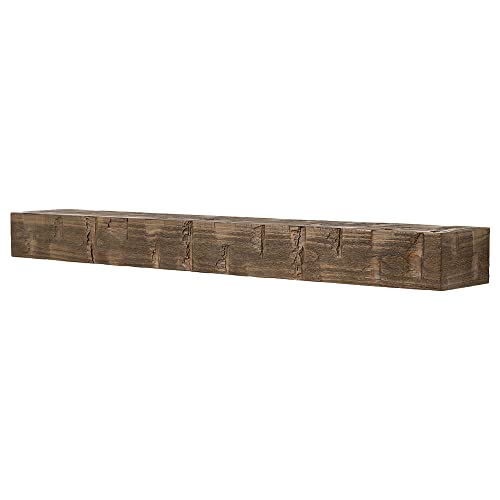 Country Living Wood Fireplace Mantel Shelf - Bodie 60 Inch Mocha Finish | Rustic Hand-Hewn and Distressed Pine Beam with Worn, Reclaimed Log Look; for Fireplaces, Hearths & Décor