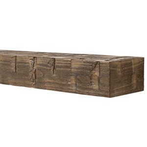 Country Living Wood Fireplace Mantel Shelf - Bodie 60 Inch Mocha Finish | Rustic Hand-Hewn and Distressed Pine Beam with Worn, Reclaimed Log Look; for Fireplaces, Hearths & Décor