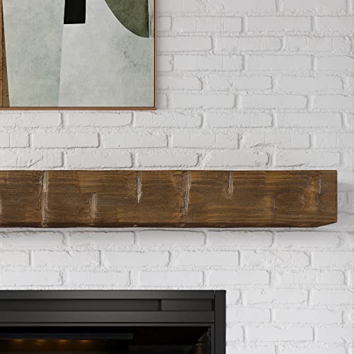 Country Living Wood Fireplace Mantel Shelf - Bodie 60 Inch Mocha Finish | Rustic Hand-Hewn and Distressed Pine Beam with Worn, Reclaimed Log Look; for Fireplaces, Hearths & Décor