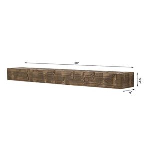 Country Living Wood Fireplace Mantel Shelf - Bodie 60 Inch Mocha Finish | Rustic Hand-Hewn and Distressed Pine Beam with Worn, Reclaimed Log Look; for Fireplaces, Hearths & Décor