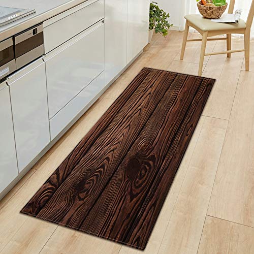 OPLJ Kitchen Mat Bedroom Entrance Doormat Wood Grain Home Hallway Floor Decoration Living Room Carpet Bathroom Anti-Slip Rug A6 60x180cm