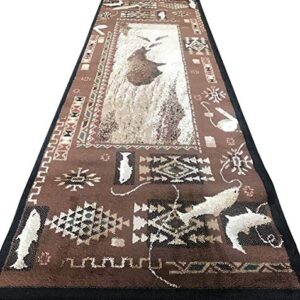 Wildlife Nature Bear Fish Lodge Modern Geometric Arrows Area Rug Carpet Tan Brown (2’ X 7’ Runner)