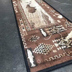 Wildlife Nature Bear Fish Lodge Modern Geometric Arrows Area Rug Carpet Tan Brown (2’ X 7’ Runner)