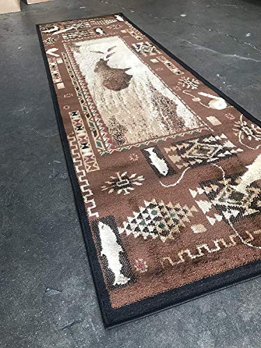 Wildlife Nature Bear Fish Lodge Modern Geometric Arrows Area Rug Carpet Tan Brown (2’ X 7’ Runner)