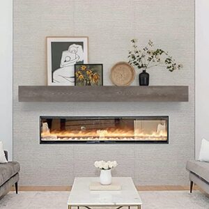 fireplace mantel | 60″ w wood floating shelves | handcrafted hollow distressed beam | wall mounted wooden display shelfing | with invisible heavy duty hanging wood bracket | 60w x 6h x 8d, ash gray