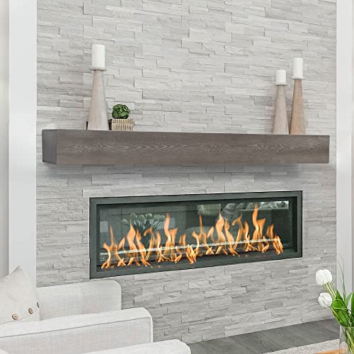 Fireplace Mantel | 60" W Wood Floating Shelves | Handcrafted Hollow Distressed Beam | Wall Mounted Wooden Display Shelfing | with Invisible Heavy Duty Hanging Wood Bracket | 60W x 6H x 8D, Ash Gray