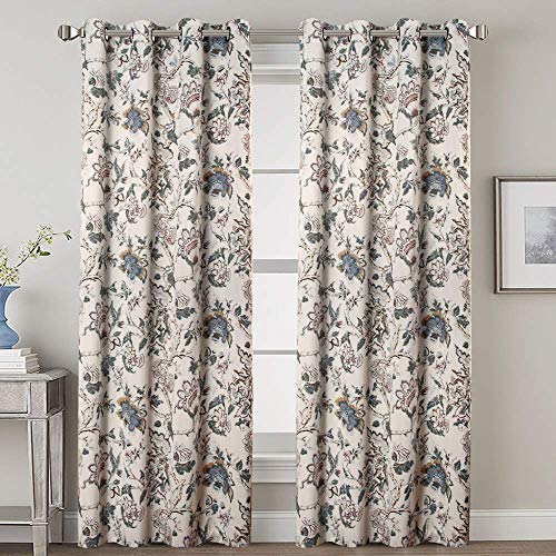 H.VERSAILTEX Blackout Curtains 84 Inch Length 2 Panels Set Floral Print Curtain Drapes for Living Room Thermal Insulated Grommet Window Curtains for Bedroom - Traditional Floral in Sage and Brown