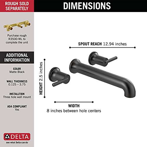 Delta Faucet Trinsic Matte Black Wall Mount Tub Filler, Matte Black Tub Faucet, Freestanding Bathtub Faucet, Delta Tub Filler, Matte Black T5759-BLWL (Valve Not Included)