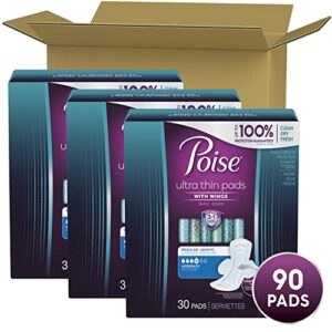 Poise Ultra Thin Incontinence Pads for Women, with Wings, Postpartum Pads, Moderate Absorbency, Bladder Control Pads, 90 Count (3 Packs of 30)