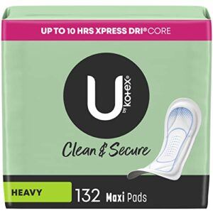 u by kotex security maxi feminine pads, heavy absorbency, unscented, 132 count (3 packs of 44) (packaging may vary)