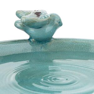 Alpine Corporation TLR102TUR Alpine Pedestal Bath with 2 Figurines-Turquoise Antique Ceramic Birdbath with Birds, 24 Inch Tall, 19" L x 16" W x 25" H