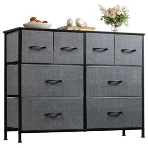 wlive dresser for bedroom with 8 drawers, wide fabric dresser for storage and organization, bedroom dresser, chest of drawers for living room, closet, hallway, nursery, dark grey