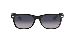 ray-ban unisex adult rb2132 new wayfarer polarized sunglasses, matte black/polarized blue gradient grey, 55 mm us
