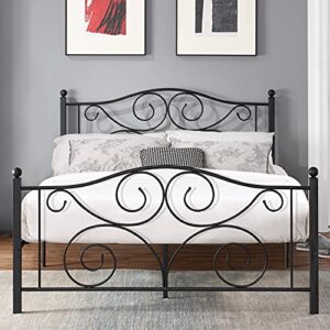 vecelo metal bed frame with headboard and footboard, iron mattress foundation no box spring needed, heavy duty/easy set up, queen, black