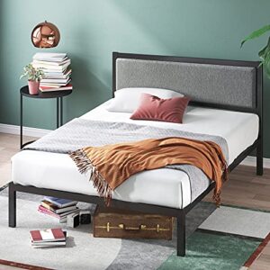 zinus korey metal platform bed frame with upholstered headboard / wood slat support / no box spring / easy assembly, queen