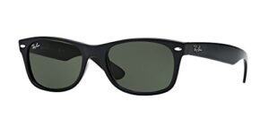 ray-ban rb2132 new wayfarer sunglasses + vision group accessories bundle (black/crystal green,55), unisex-adult