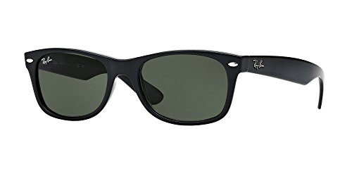 Ray-Ban RB2132 New Wayfarer Sunglasses + Vision Group Accessories Bundle (Black/Crystal Green,55), unisex-adult