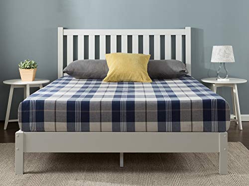 ZINUS Wen Wood Deluxe Platform Bed Frame with Headboard / Solid Wood Foundation / Wood Slat Support / No Box Spring Needed / Easy Assembly, Queen