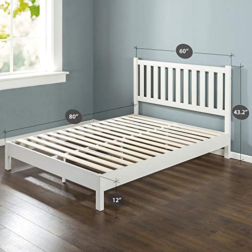ZINUS Wen Wood Deluxe Platform Bed Frame with Headboard / Solid Wood Foundation / Wood Slat Support / No Box Spring Needed / Easy Assembly, Queen
