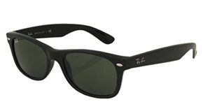 ray_ban new wayfarer sunglasses (matte black frame 55mm), matte black frame solid black g15 lens, 55 mm (non- polarized)