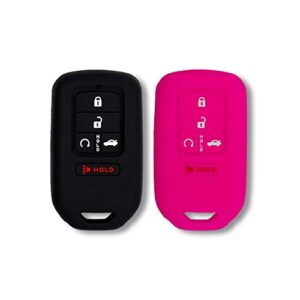 autobase silicone key fob cover for honda accord civic cr-v crv pilot passport insight ex ex-l touring | car accessory | key protection case – 2 pcs (black & pink)
