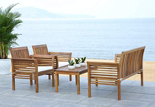 SAFAVIEH Outdoor Collection Carson Natural/ Beige Cushions 4-Piece Conversation Patio Set