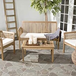 SAFAVIEH Outdoor Collection Carson Natural/ Beige Cushions 4-Piece Conversation Patio Set