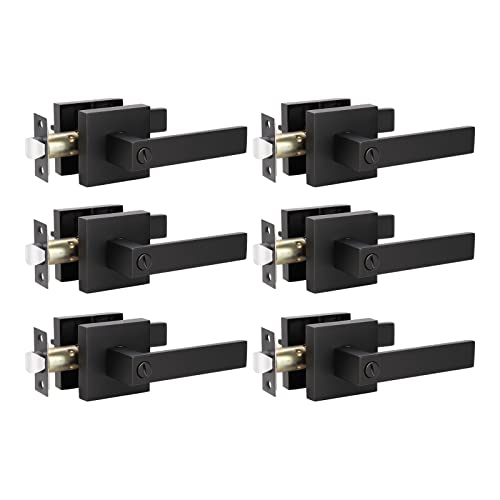 KNOBWELL 6 Pack Door Handles Black, Privacy Door Lever Bed and Bath Leverset Lockset, Left or Right Handing, Matte Black Finish 2.07 lb One Lever