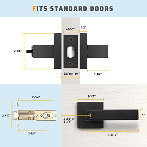 KNOBWELL 6 Pack Door Handles Black, Privacy Door Lever Bed and Bath Leverset Lockset, Left or Right Handing, Matte Black Finish 2.07 lb One Lever