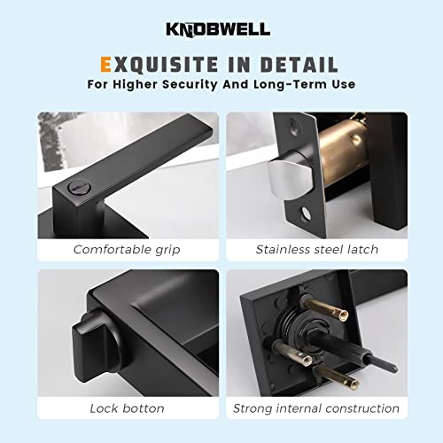 KNOBWELL 6 Pack Door Handles Black, Privacy Door Lever Bed and Bath Leverset Lockset, Left or Right Handing, Matte Black Finish 2.07 lb One Lever