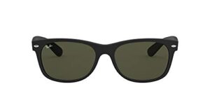 ray-ban rb2132 new wayfarer square sunglasses, rubber black/g-15 green, 55 mm