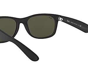 Ray-Ban RB2132 New Wayfarer Square Sunglasses, Rubber Black/G-15 Green, 55 mm