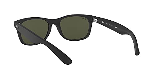 Ray-Ban RB2132 New Wayfarer Square Sunglasses, Rubber Black/G-15 Green, 55 mm