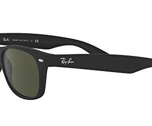 Ray-Ban RB2132 New Wayfarer Square Sunglasses, Rubber Black/G-15 Green, 55 mm