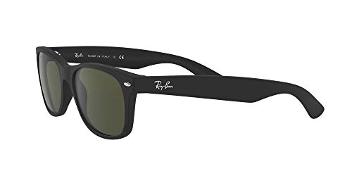 Ray-Ban RB2132 New Wayfarer Square Sunglasses, Rubber Black/G-15 Green, 55 mm