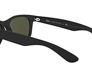 Ray-Ban RB2132 New Wayfarer Square Sunglasses, Rubber Black/G-15 Green, 55 mm