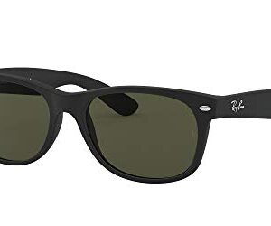 Ray-Ban RB2132 New Wayfarer Square Sunglasses, Rubber Black/G-15 Green, 55 mm