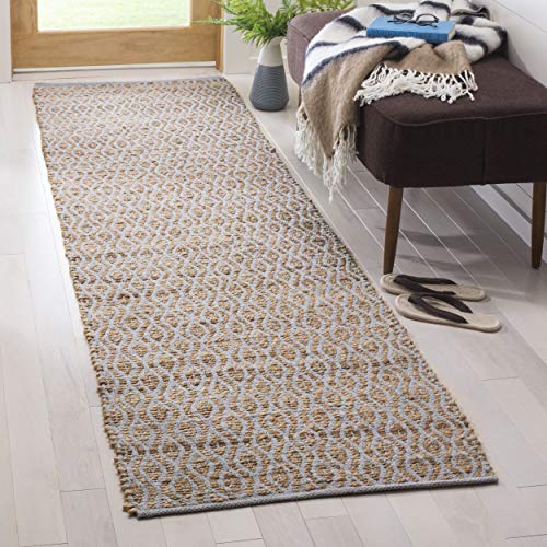 SAFAVIEH Cape Cod Collection 2'3" x 8' Silver / Natural CAP821J Handmade Flatweave Jute Runner Rug