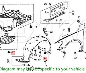 Rexka 40pcs Rear Front Bumper Cover Fender Grille Under Cover Push-Type Retainer Clip Fastener Rivet 91505-TM8-003 for Honda Acura