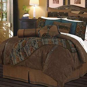 Paseo Road by HiEnd Accents | Del Rio 5 Piece Comforter Set, Super King Size, Blue and Brown Faux Leather, Southwestern Luxury Bedding Set, 1 Comforter, 1 Bed Skirt, 2 Pillow Shams, 1 Accent Pillow