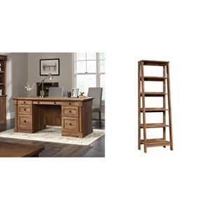 sauder palladia executive desk, vintage oak finish & trestle 5-shelf bookcase, vintage oak finish