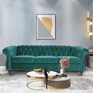 NOSGA Large Sofa, Modern 3 Seater Couch Furniture, Three-seat Sofa Classic Tufted Chesterfield Settee Sofa Tufted Back for Living Room (Green)